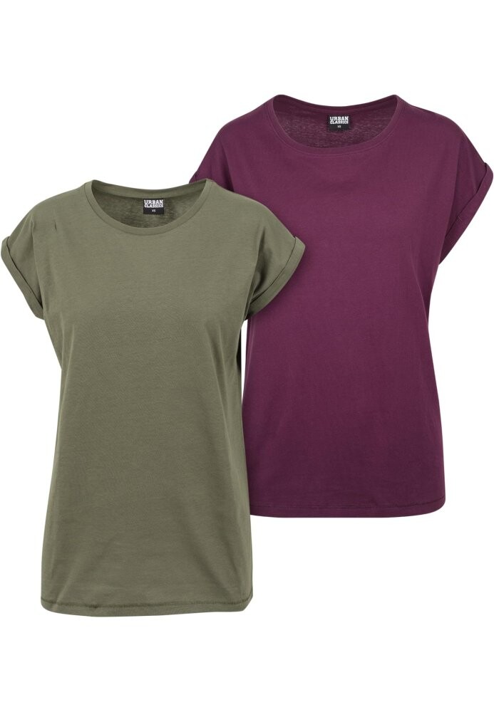 Ladies Extended Shoulder Tee 2-Pack - olive/cherry L