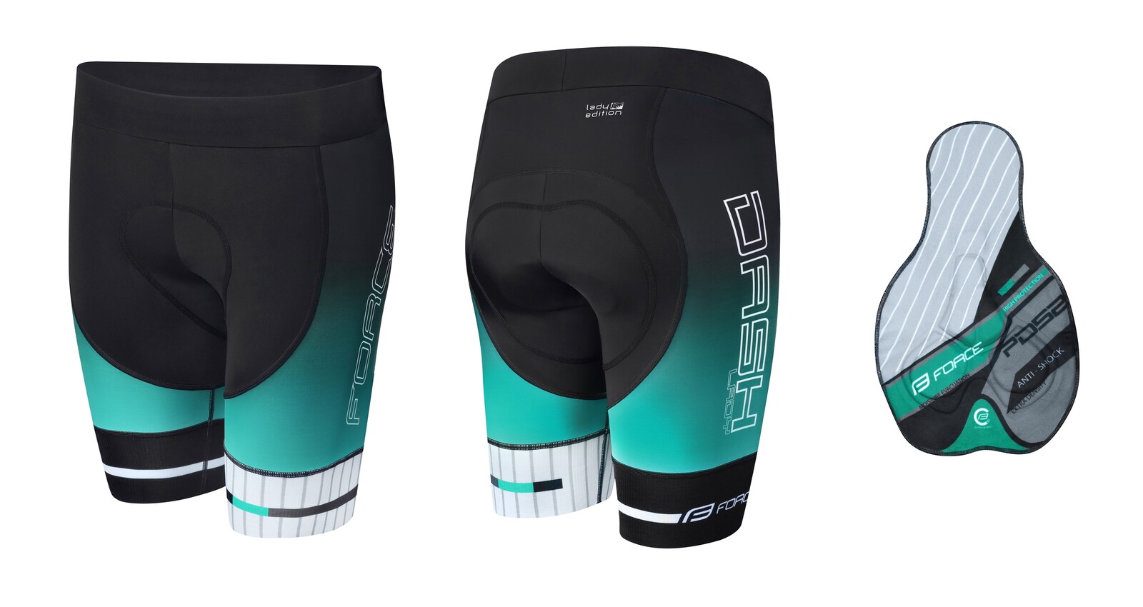 kraťasy F DASH do pasu s vložkou,černo-tyrkysové - vel. XS