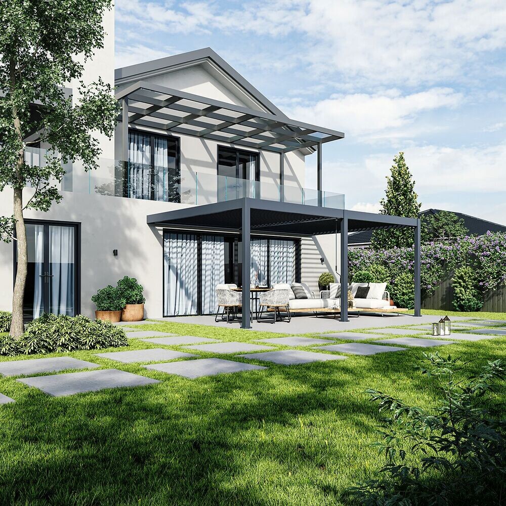 Bioklimatická pergola INTRO DUO 6x4 m ke stěně Rojaplast