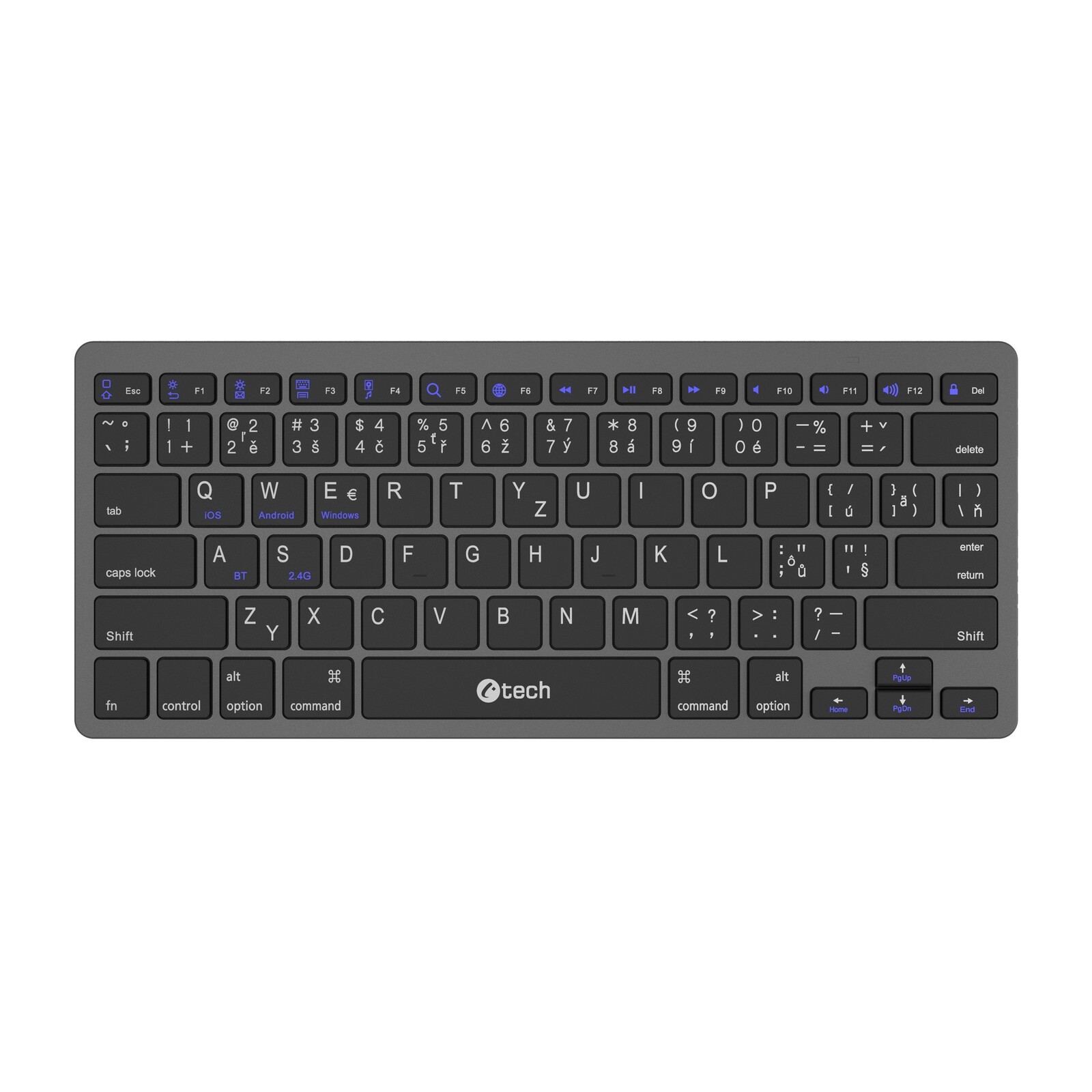 Klávesnice C-TECH KB-120S Dual mode, bezdrátová, BT5.0 + 2,4GHz, USB nano receiver, CZ/SK