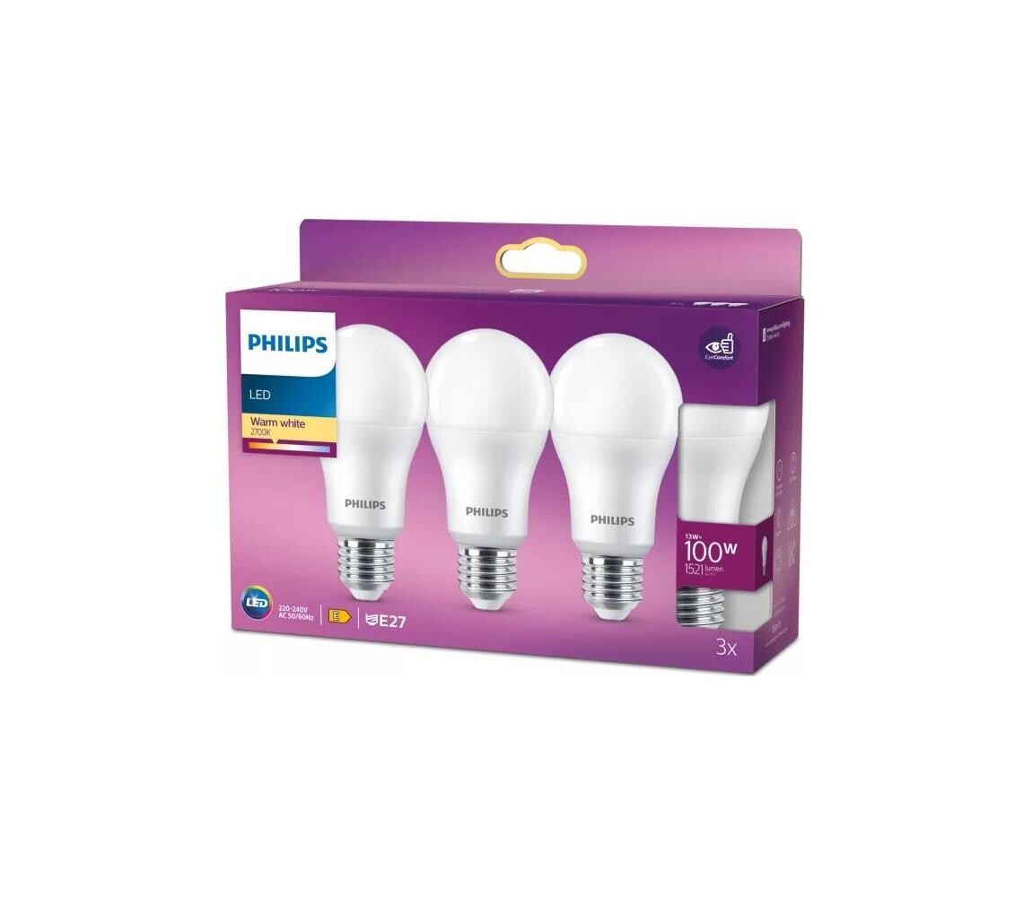 SADA 3x LED Žárovka Philips A60 E27/13W/230V 2700K 8720169326354