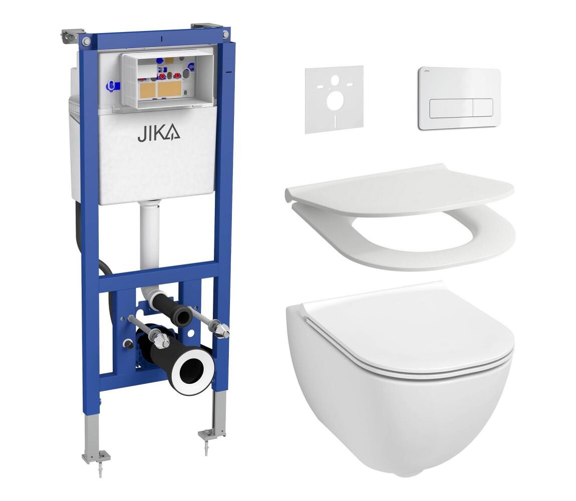 JIKA Závěsné WC + prkénko MIO + tlačítko DUAL + podomítkový modul + podložka LF0181+LF0239+LF0170+GB0014