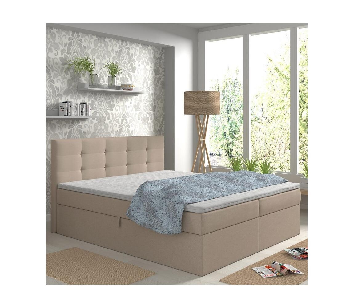 Čalouněná postel s matracemi a topp. s úložn. prostorem EMBER 160x200 cm béžová 04KTCLU574P160V1S1SO21