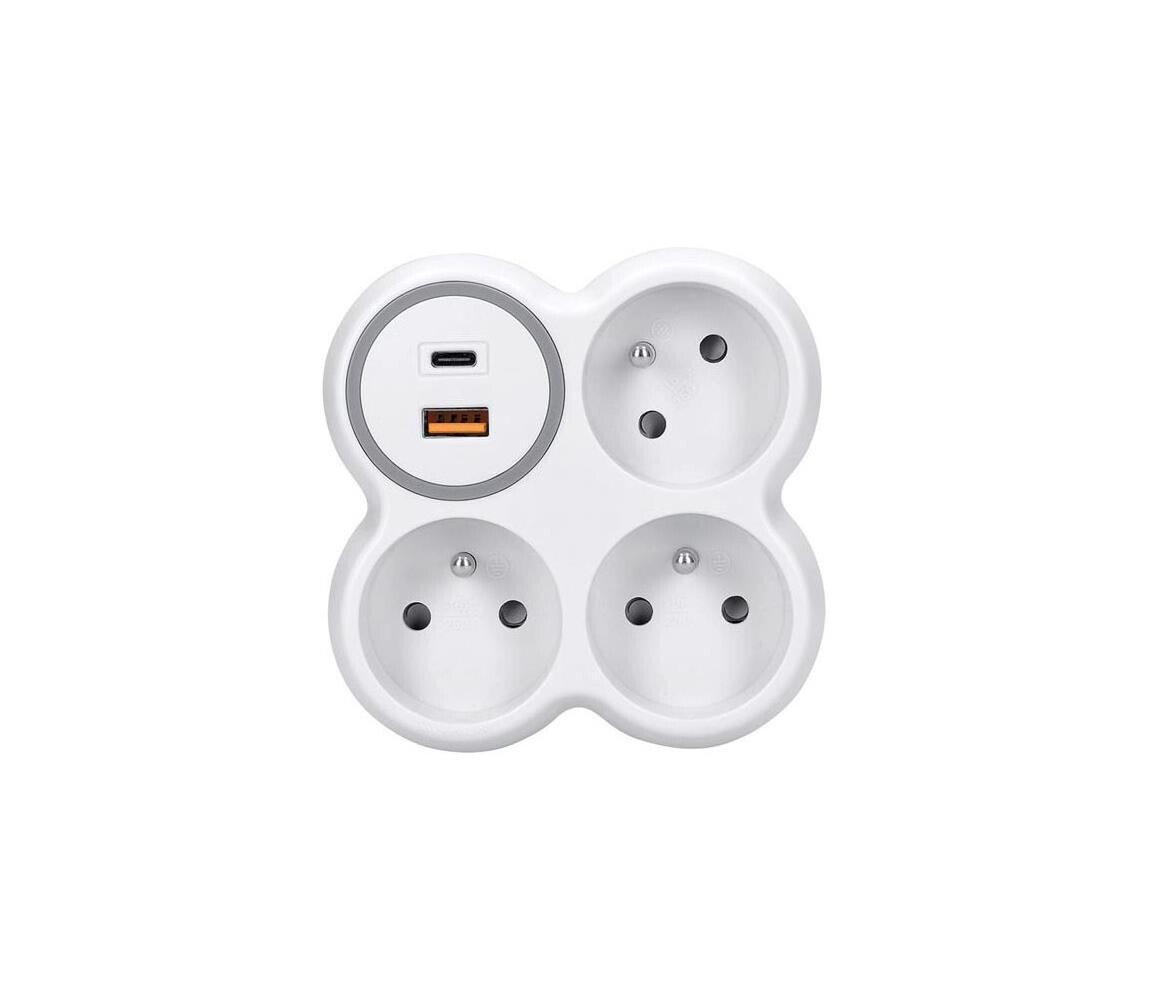 P106C-PD20 - Rozbočka 3x 16A + USB A+C rychlonabíječka 20W P106C-PD20
