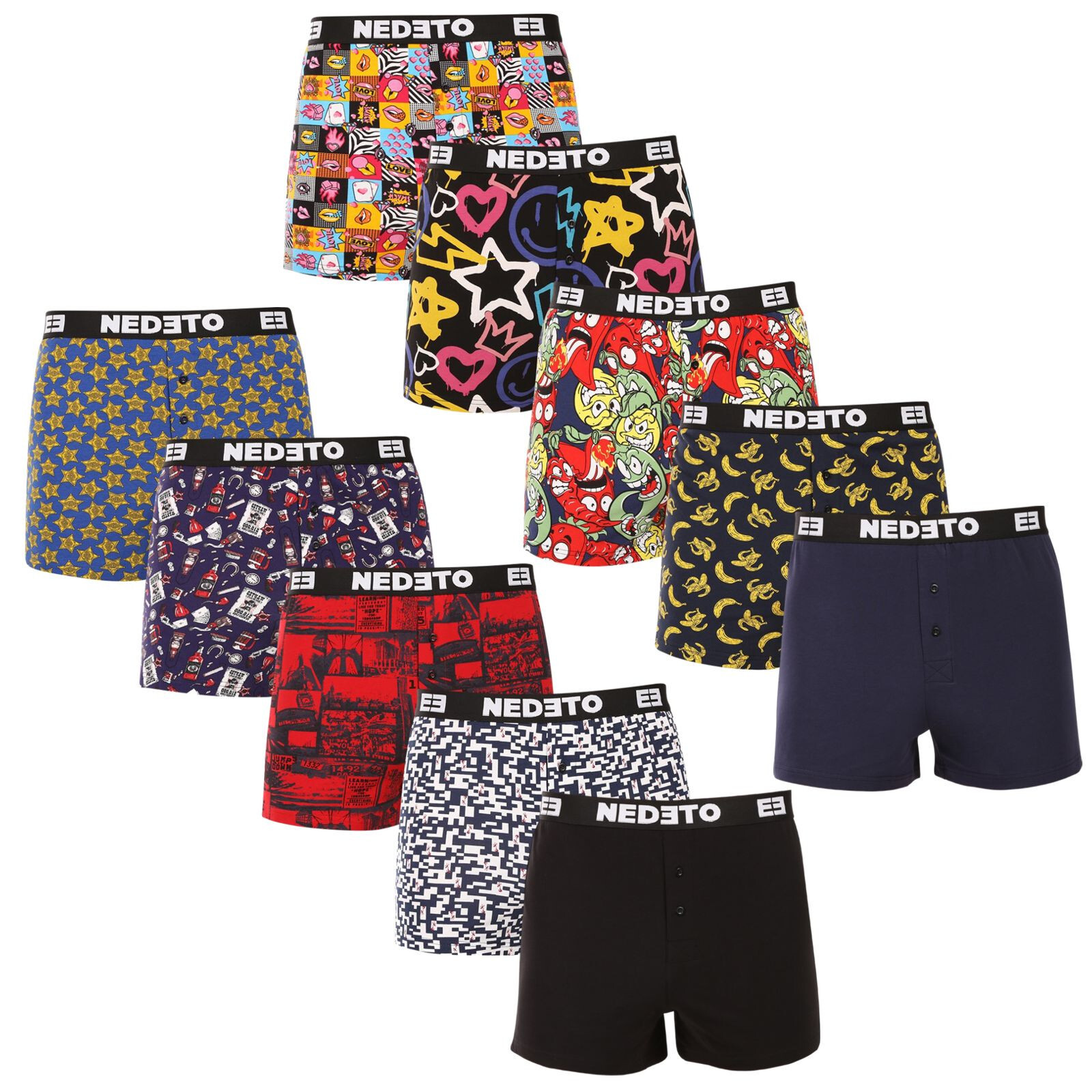 10PACK pánské trenky Nedeto vícebarevné (10NGV01) 3XL, trenýrky