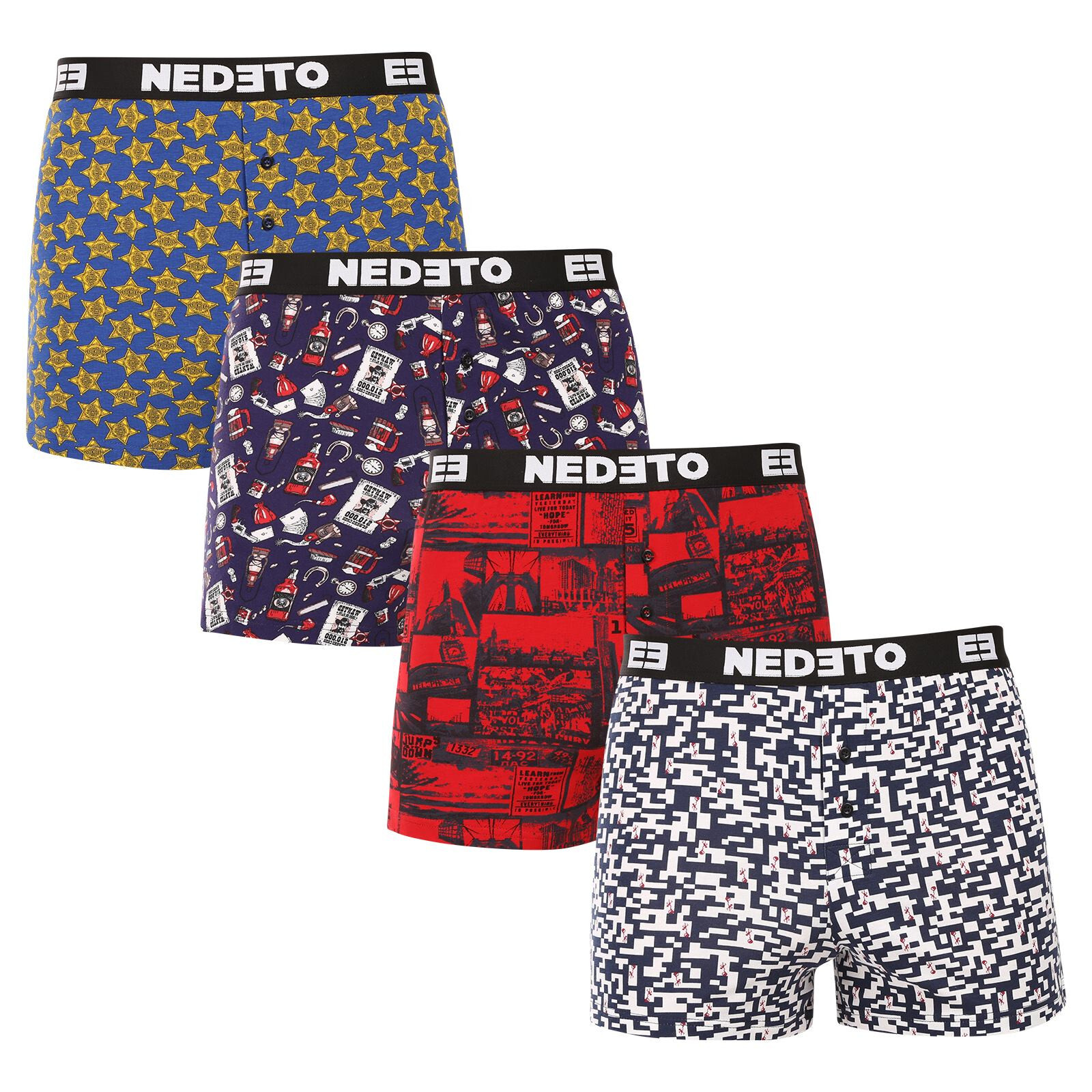 4PACK pánské trenky Nedeto vícebarevné (4NGV02) 3XL, trenýrky