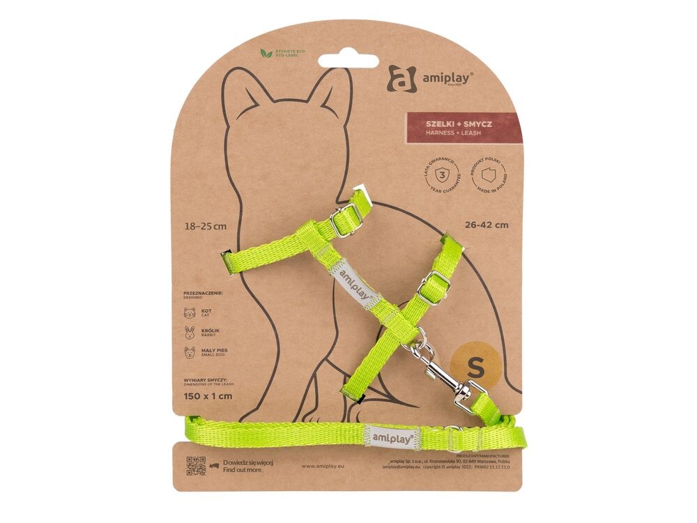 Amiplay Kšíry pro kočku s vodítkem Samba Neonově zelené | Postroje pro kočku