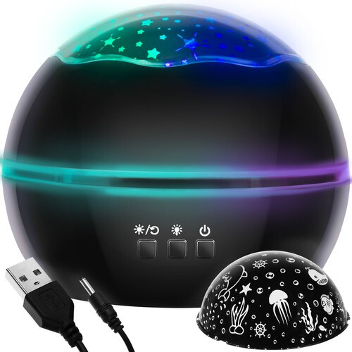 LED noční lampa s projektorem obrázků - černá