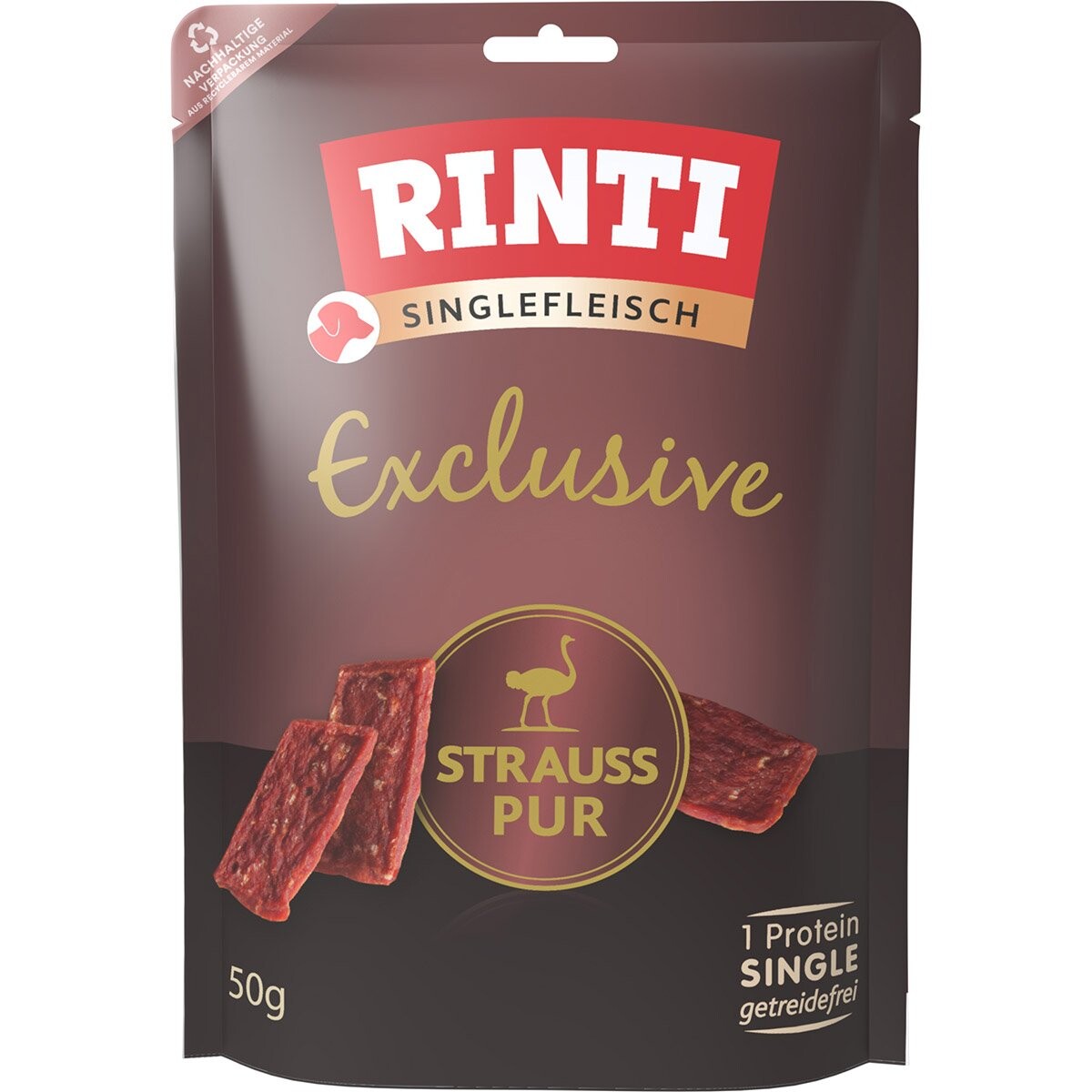Rinti Singlefleisch Exclusive Snack, Čisté pštrosí maso 6 x 50 g