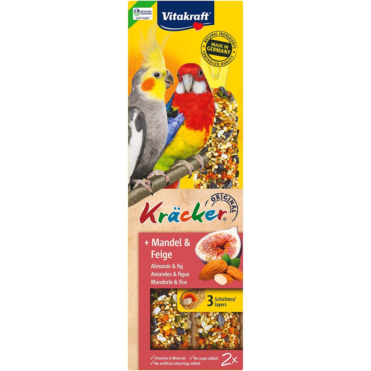Vitakraft krekry mandle/fíky pro velké papoušky 4× 2 ks