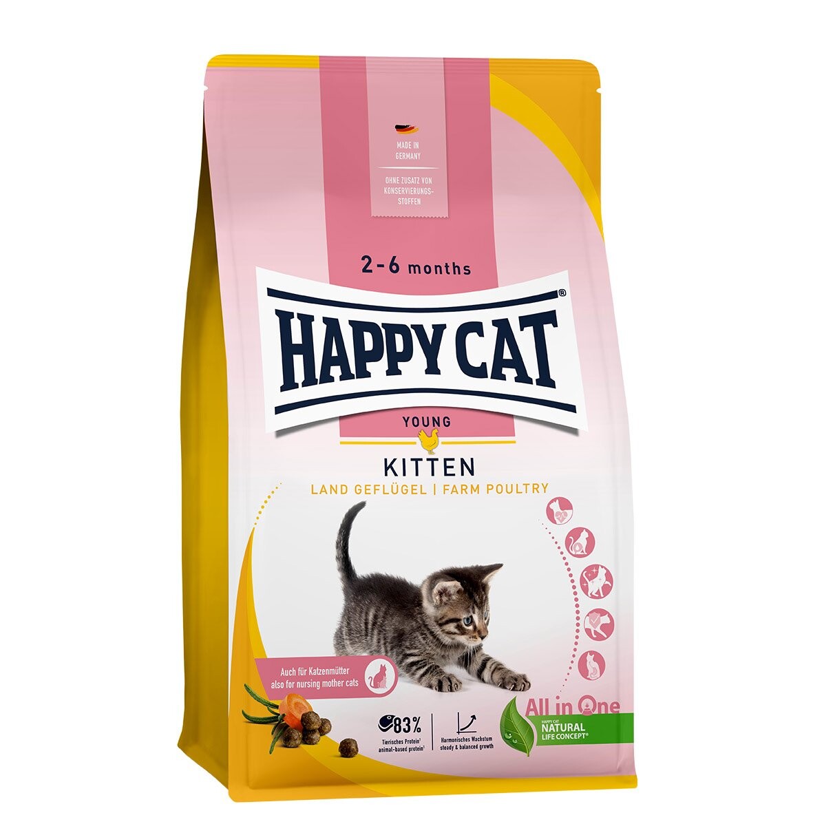Happy Cat Young Kitten venkovská drůbež 4× 1,3 kg