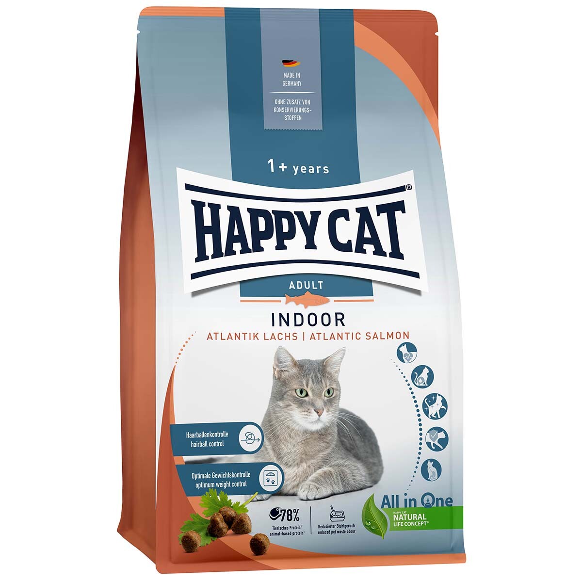 Happy Cat Indoor Adult atlantický losos 3 × 4 kg