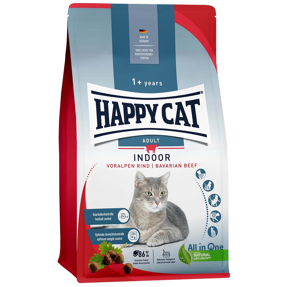 Happy Cat Indoor Adult hovězí z předhůří Alp 3 × 4 kg