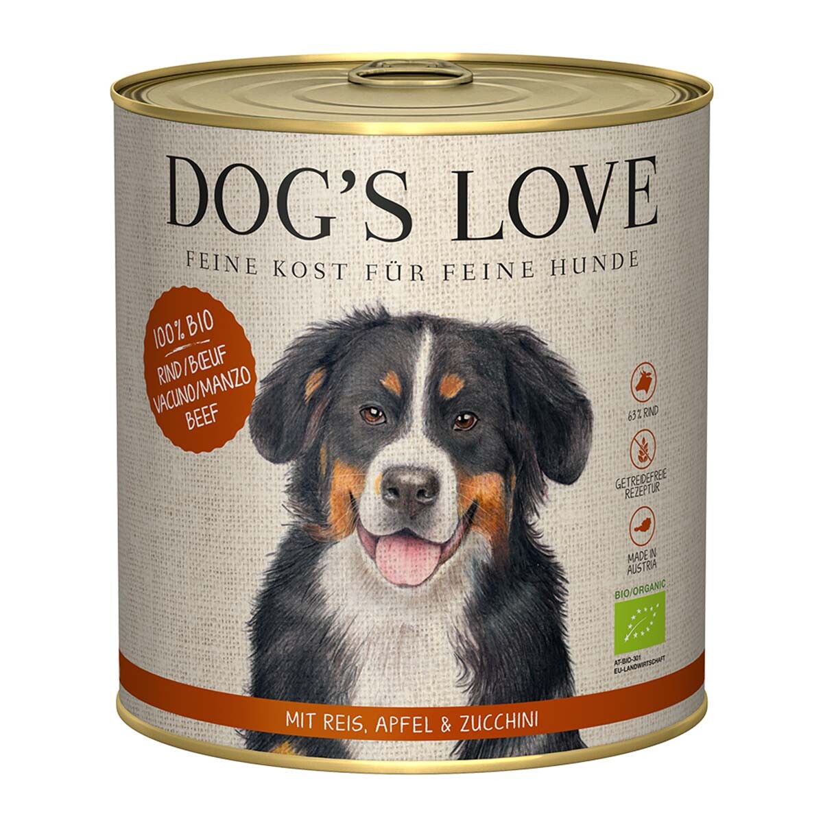 Dog's Love Bio hovězí maso s rýží, jablkem a cuketou 12x800g