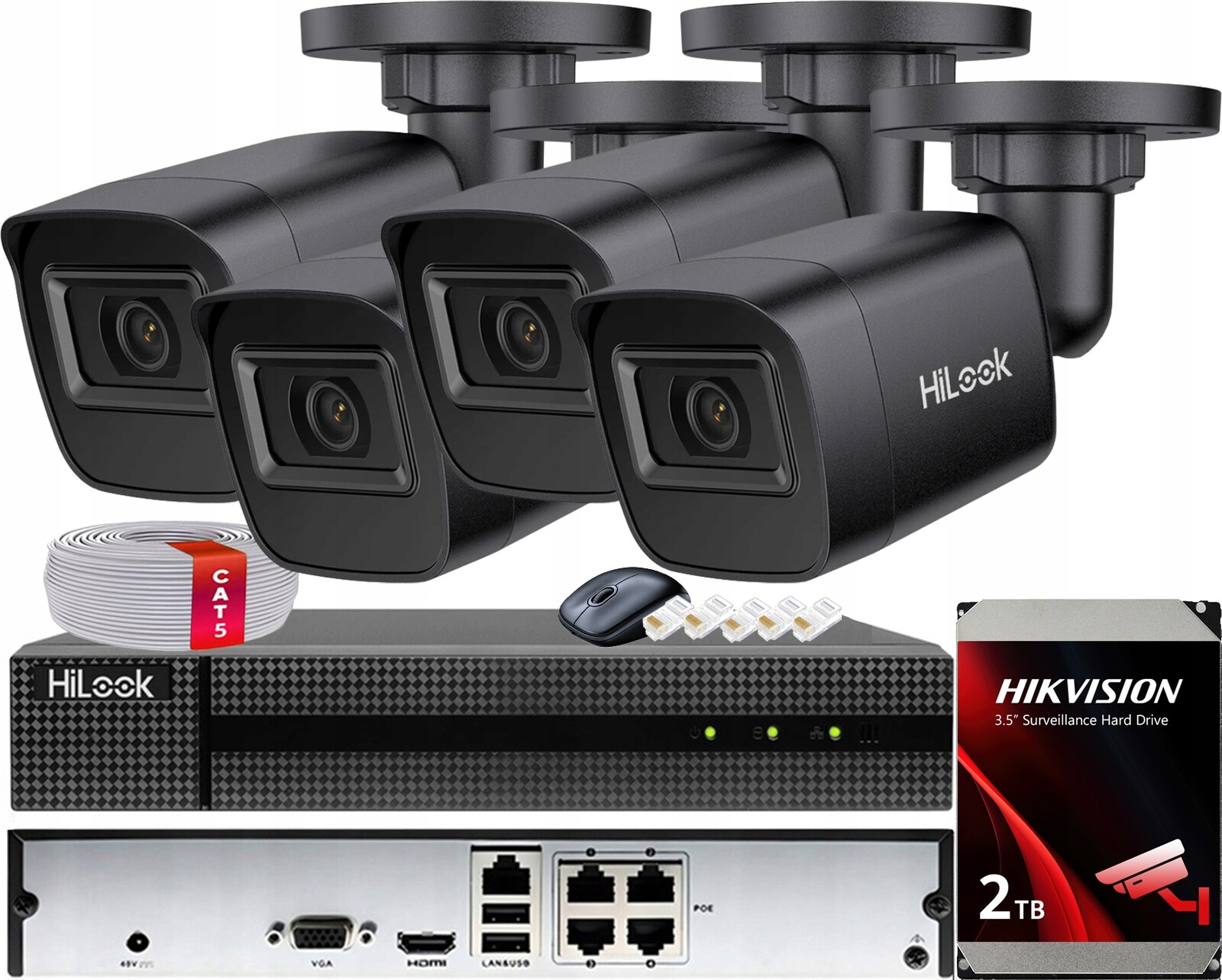 Sada pro monitorování 4 kamer 4Mpx IPCAM-B4-P rekordér 4x PoE disk