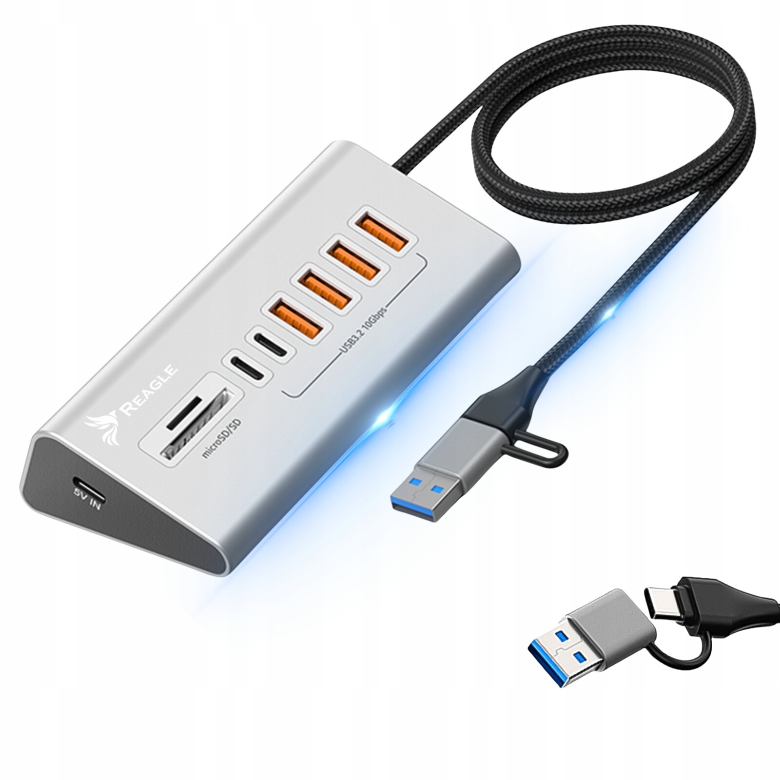 Aktivní Usb Hub 6 Portů 10Gbps Rozbočovač Čtečka Karet Sd Tf Usb-c 3.2