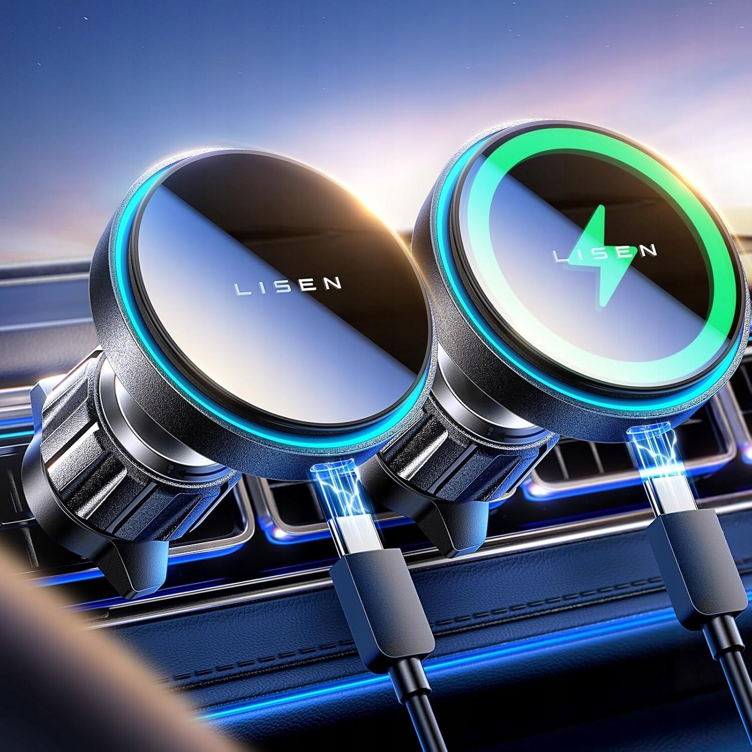 Lisen Magsafe držák na nabíječku automobilová 15W iPhone 15 14 13 Pro Max 4v1