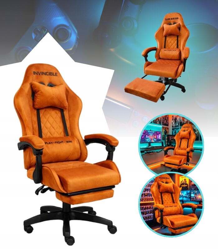 Herní Křeslo Oranžová Látka Pohodlná Podnožka Pro Děti Mládež