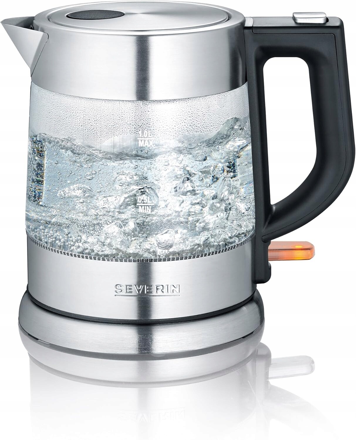 Severin Elektrická skleněná konvice, silný kompaktní vápenný filtr, ocel 1 l