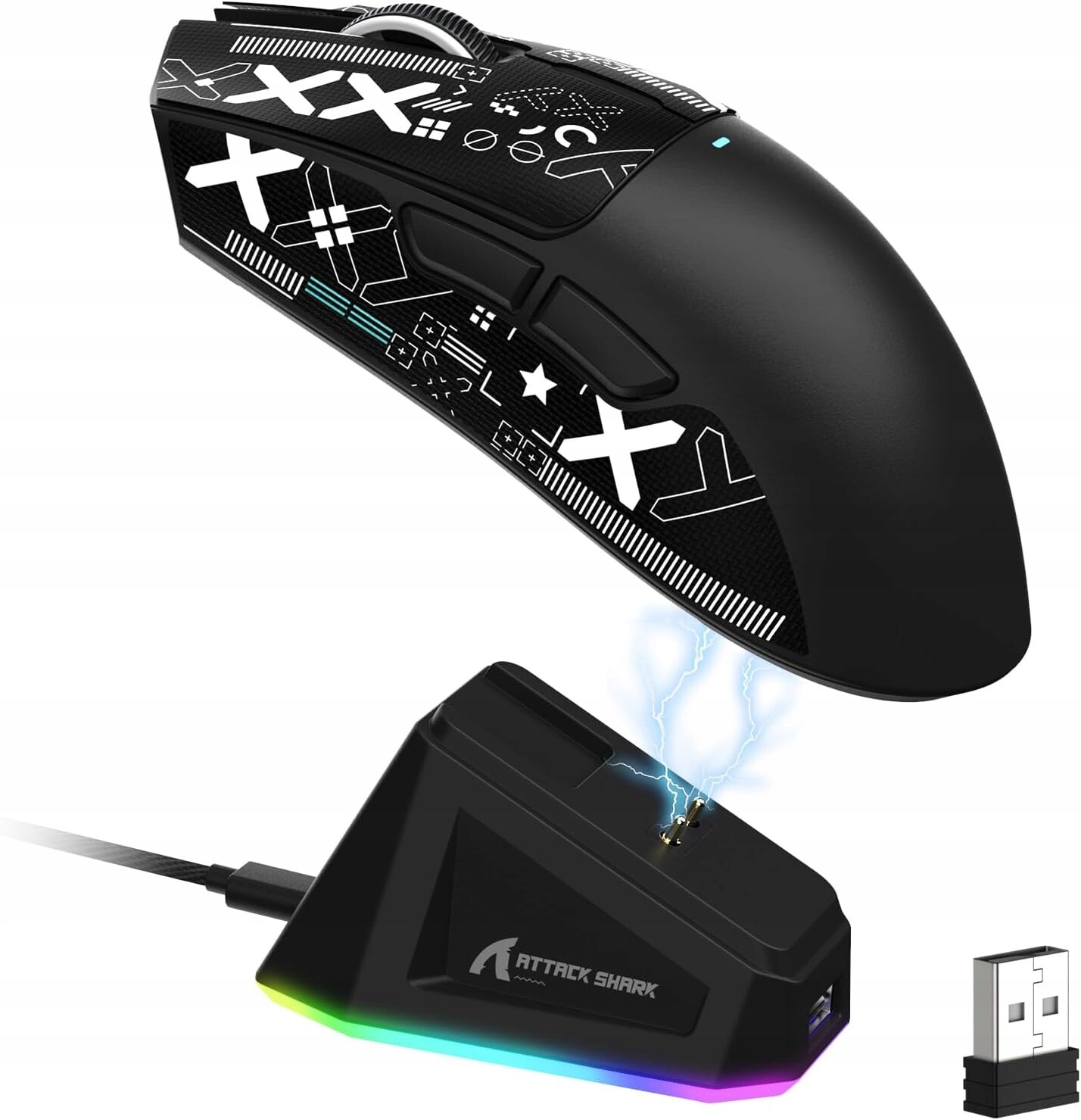 Attack Shark X11 Bezdrátová herní myš 59g PAW3311 22K Dpi Rgb stanice