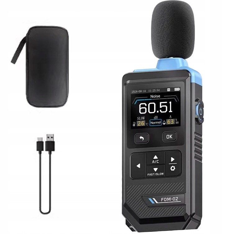 Sonometr Fnirsi FDM-02 měřič zvuku 30–130 dB teplota vlhkost