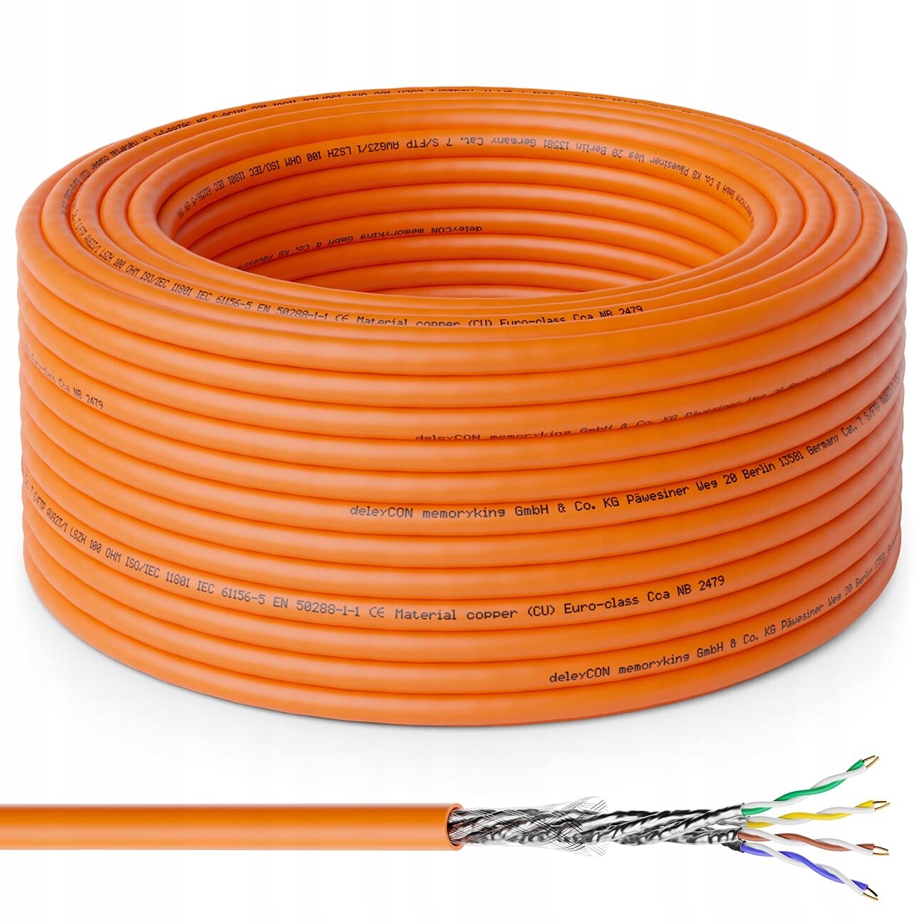 deleyCON Kabel 10 m CAT7 měděný pevný S/ftp 10Gbit Lszh Ghmt Cca