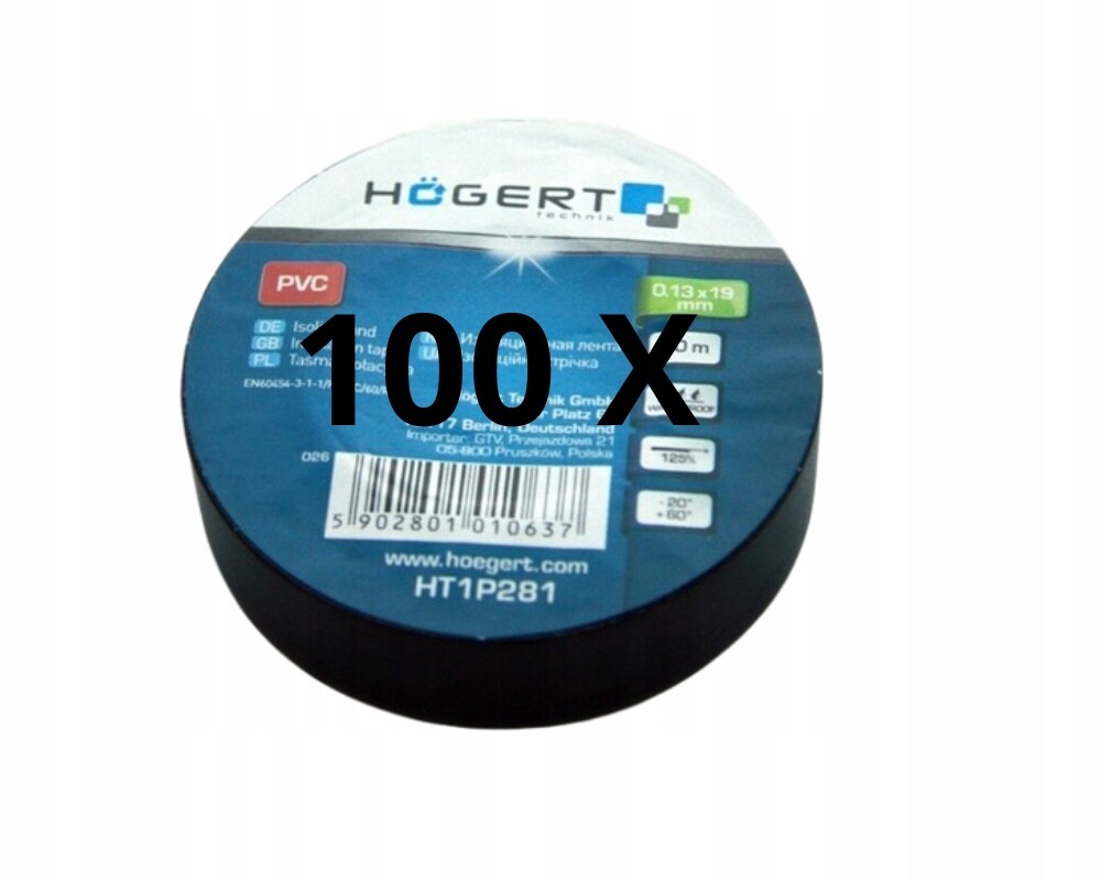 Izolační páska z Pvc/pvc 19 mm x 20 m Hoegert Technik Sada 100 ks
