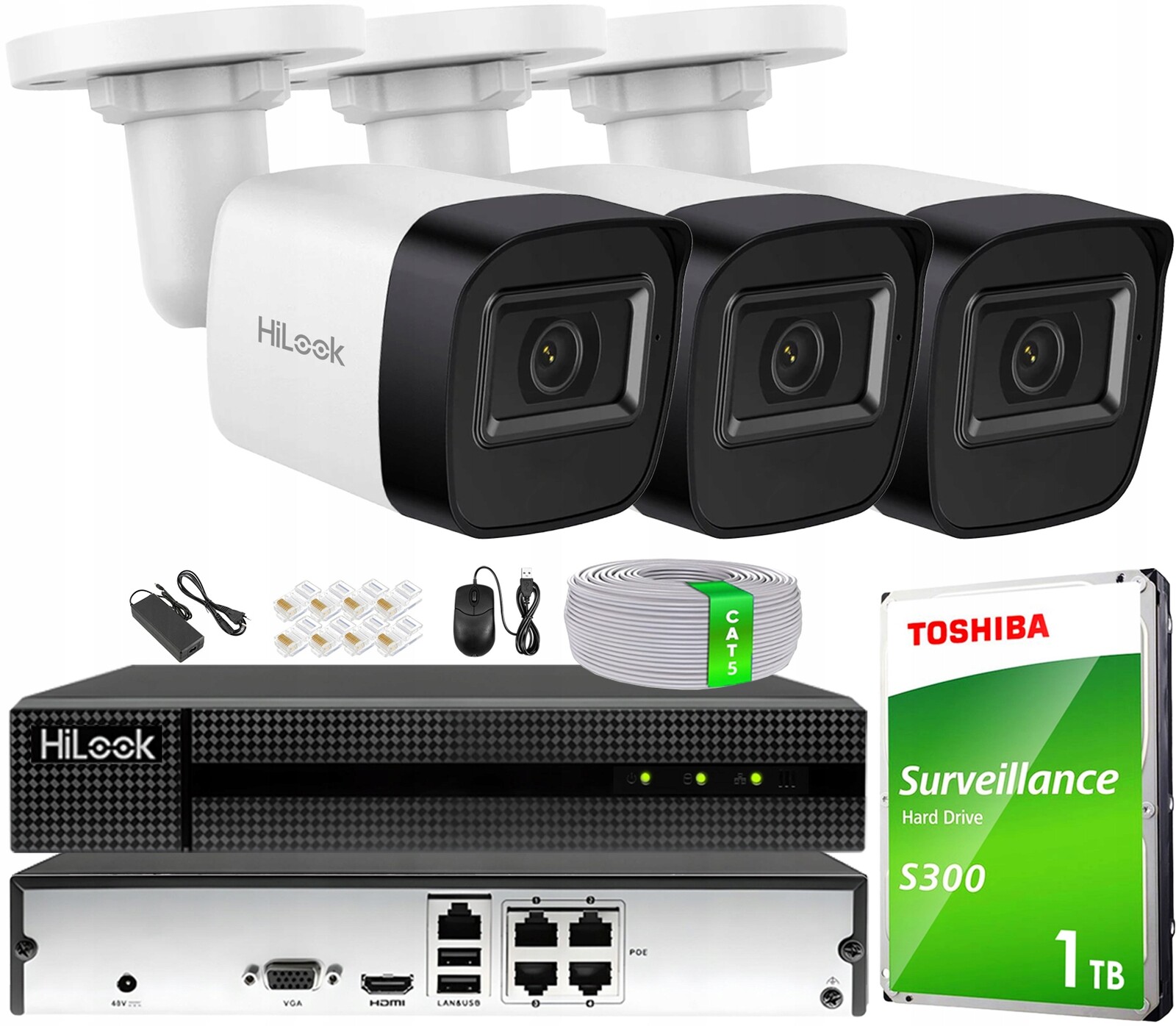 Sada monitorování Ip 3 Kamery 4Mpx PoE Aplikace Detekce Rekordér 1TB