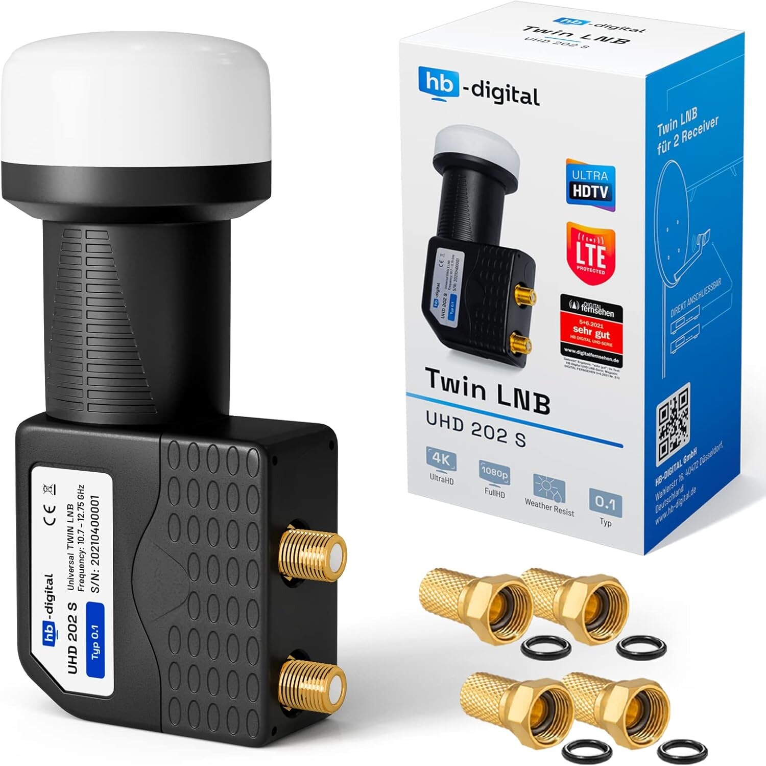 Hb-digital Twin Lnb 2 Přijímače 4K 0.1dB Filtr Lte Počasíodolný 4xKonektor F
