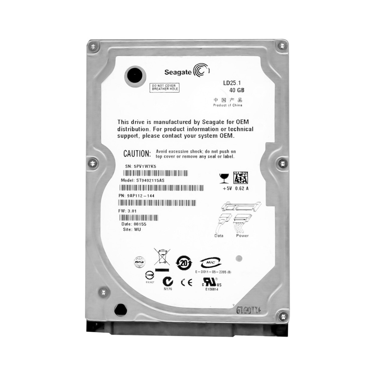 Seagate LD25.1 40GB 5.4k 2MB Sata 2.5'' ST9402115AS