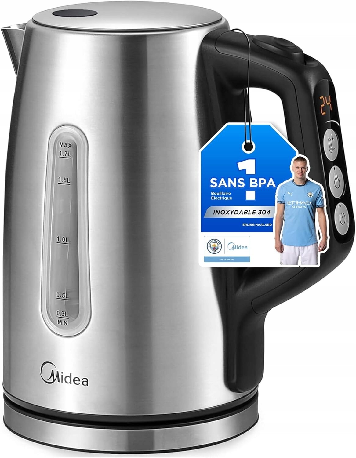 Elektrická varná konvice Midea MKE17H1ASS 2200 W 1,7 l stříbrná/šedá