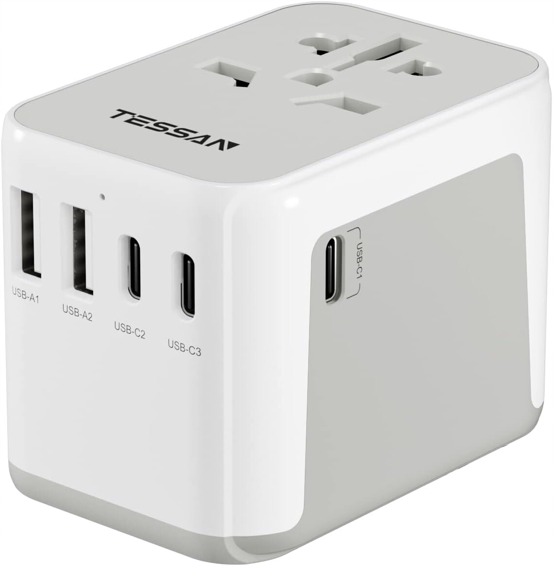 Tessan Univerzální cestovní adaptér Eu Uk Au Us 5 Usb 2A 3C Ac