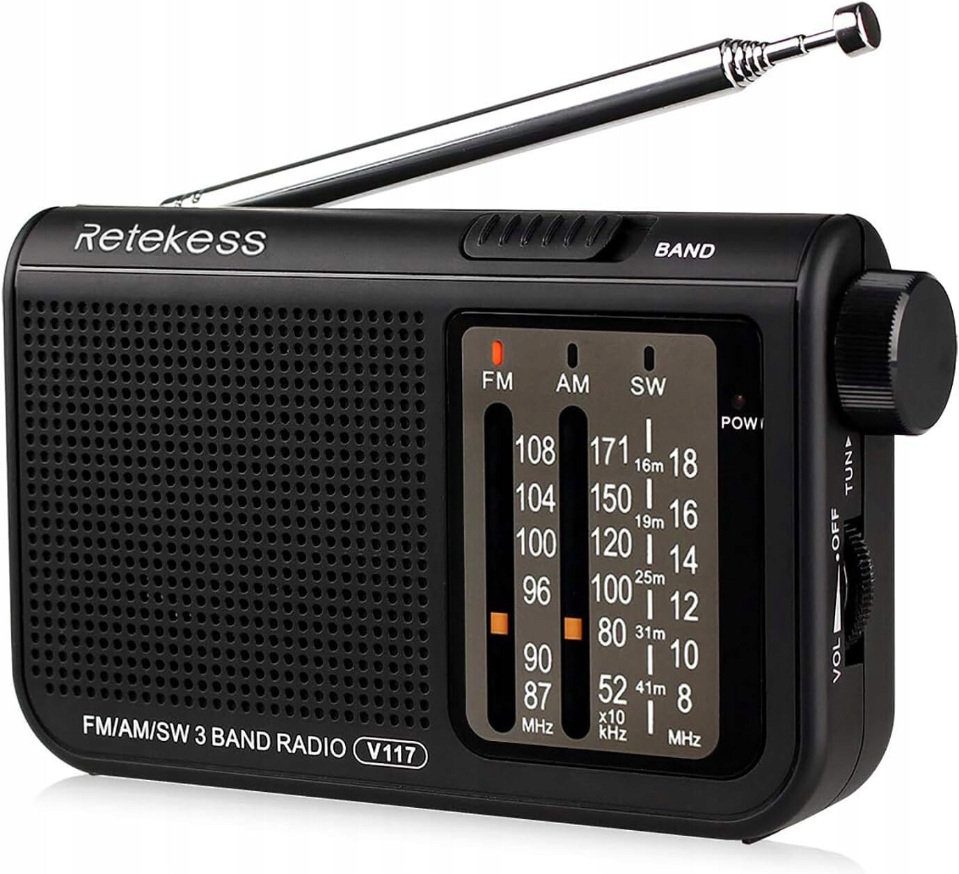 Rádio baterie Am, Fm, Sw Retekess V117