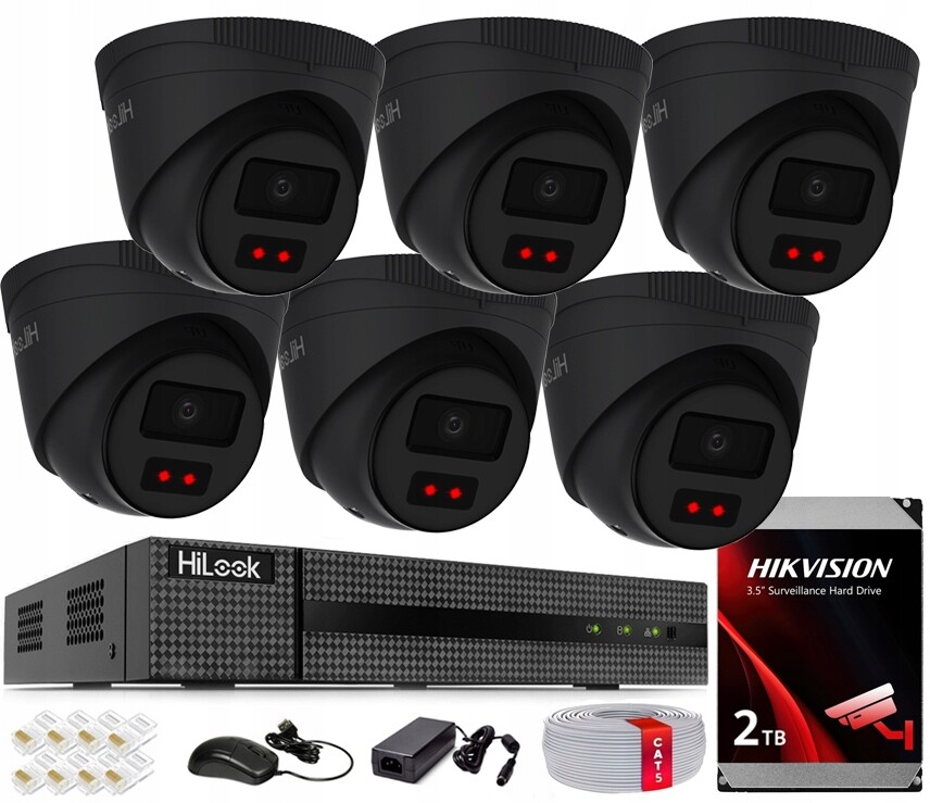 Monitorovací sada 6 kamer 4MPx Externí PoE HiLook Hikvision na kroucení