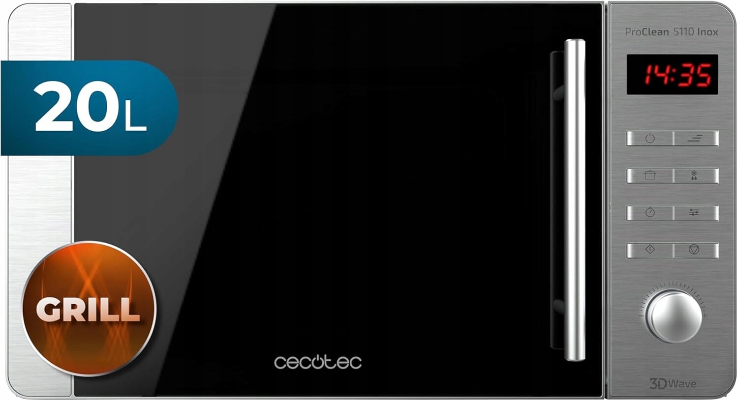 Cecotec Mikrovlnná trouba s grilem 700W 800W 20l Inox Ready2Clean 3DWave