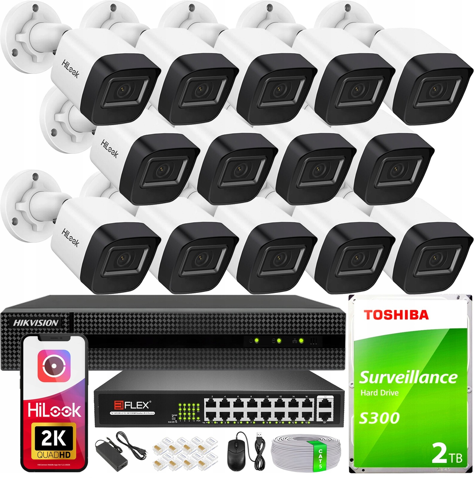 Ip monitorovací sada Hikvision 14 kamer 2K Detekce náhled 24/7