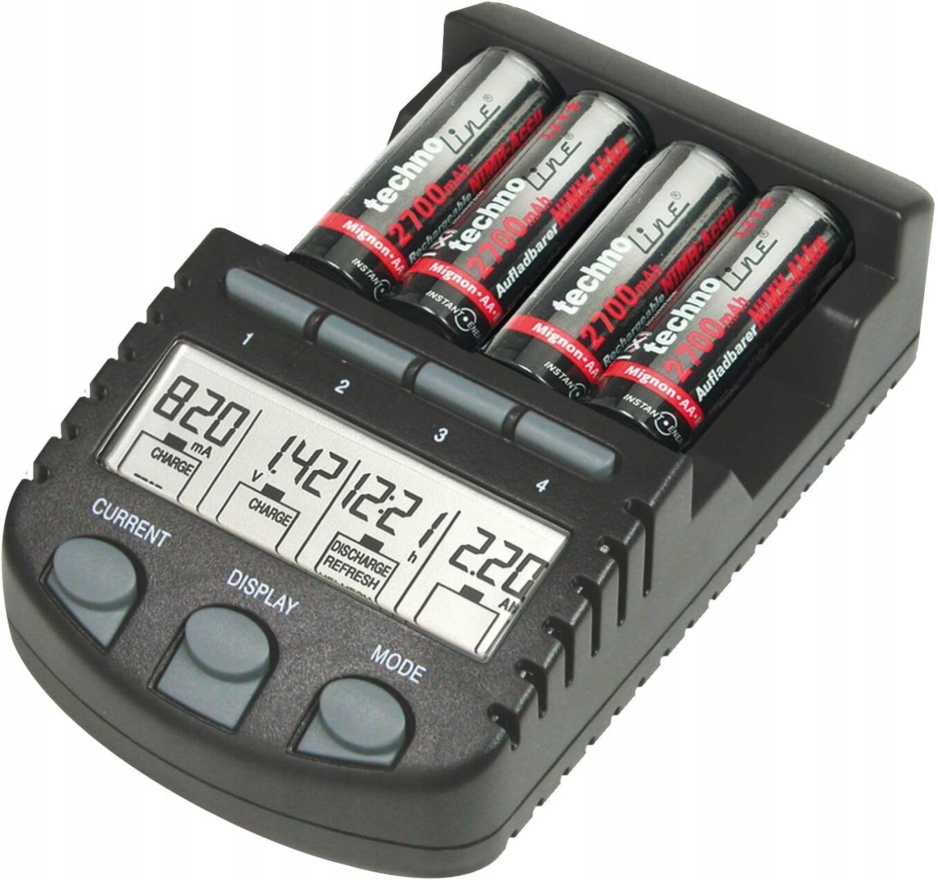 Technoline Nabíječka 700 LCD Mikroprocesor Rychlá 4 kanály Aa Aaa Černá