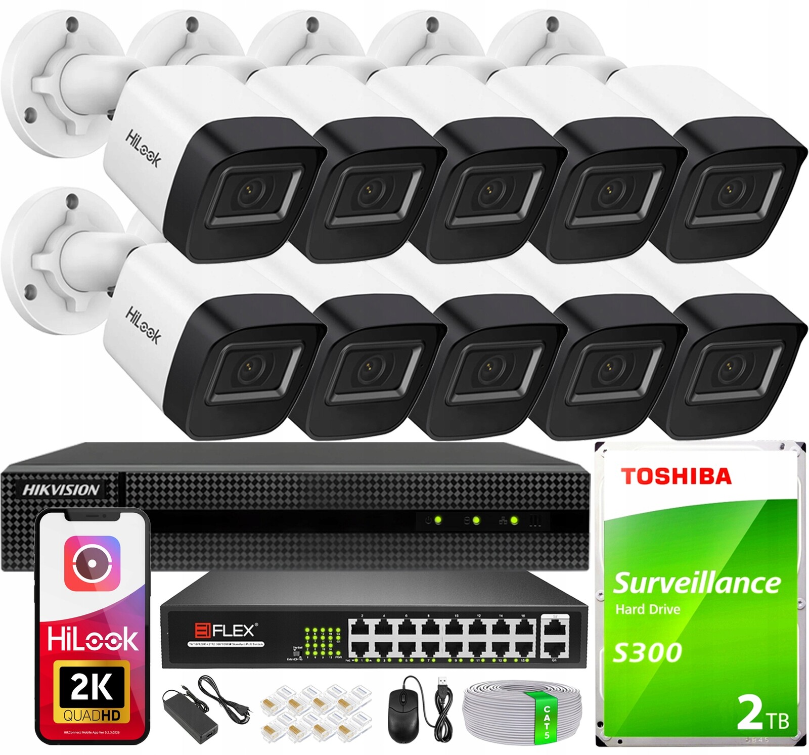 Ip monitorovací sada Hikvision pro rozšíření 10 kamer Rekordér 16CH 2TB