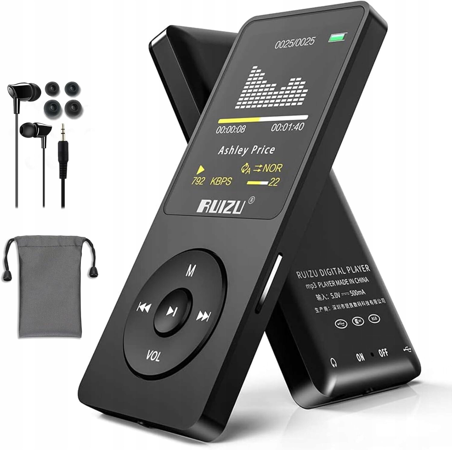 MP3 přehrávač Ruizu 64GB Bt 5.3 80h 1.8 palců Ultralehký 30g Tf 128GB