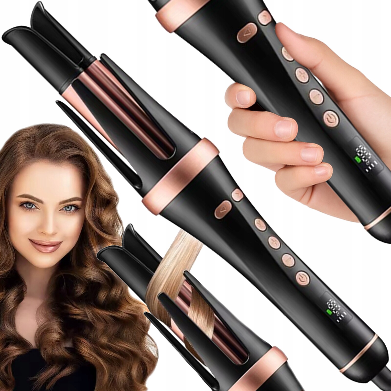 Automatická keramická rotační kulma na vlasy Ionizace LCD 45W Výkonná