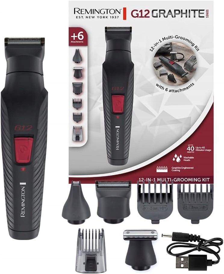 Remington G12 PG2120 Zastřihovač vousů 12v1 6 nástavců Obličej Nos Uši