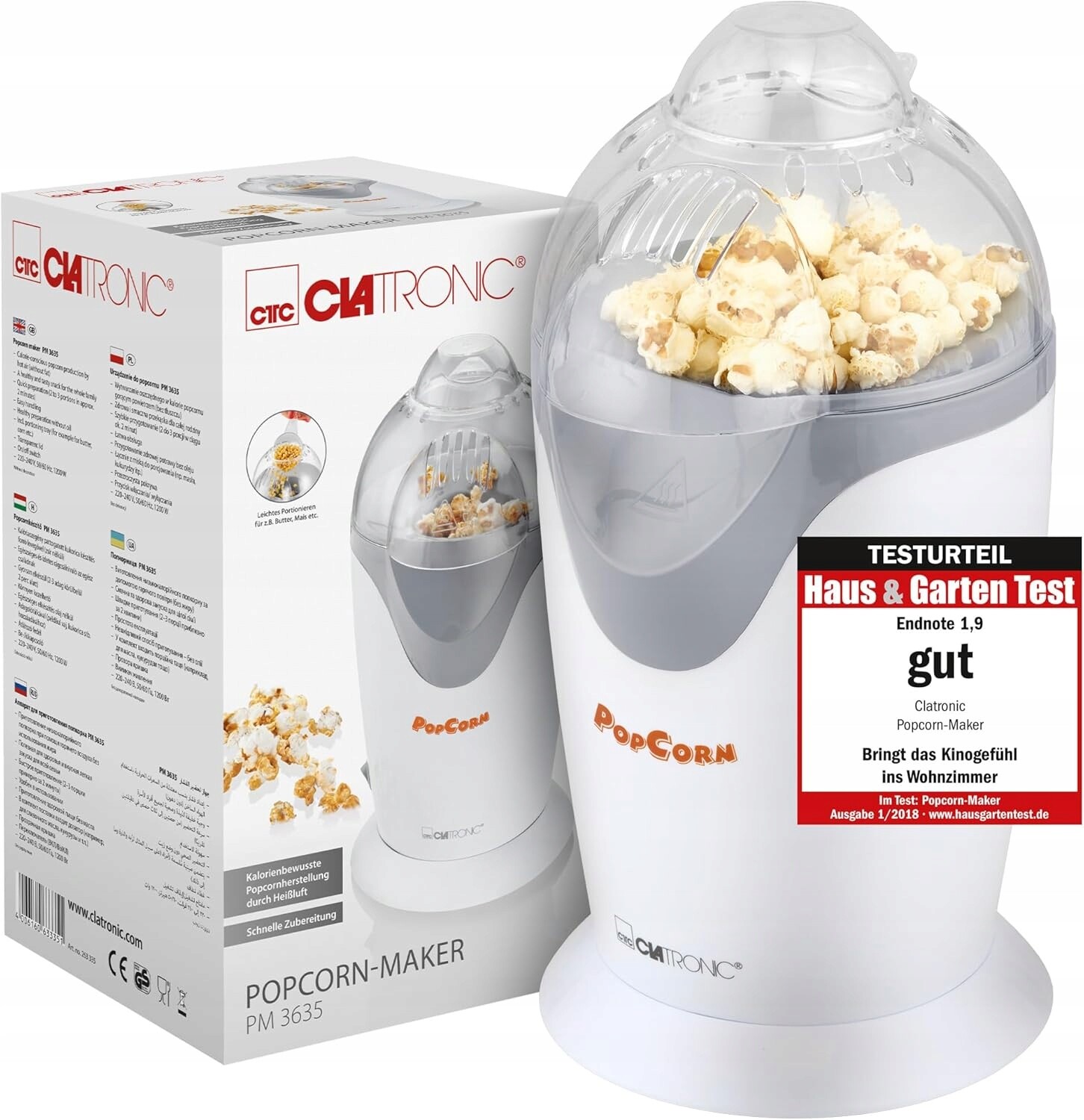 Clatronic Pm 3635 automat na popcorn s horkým vzduchem Bílo-šedý 1200 W