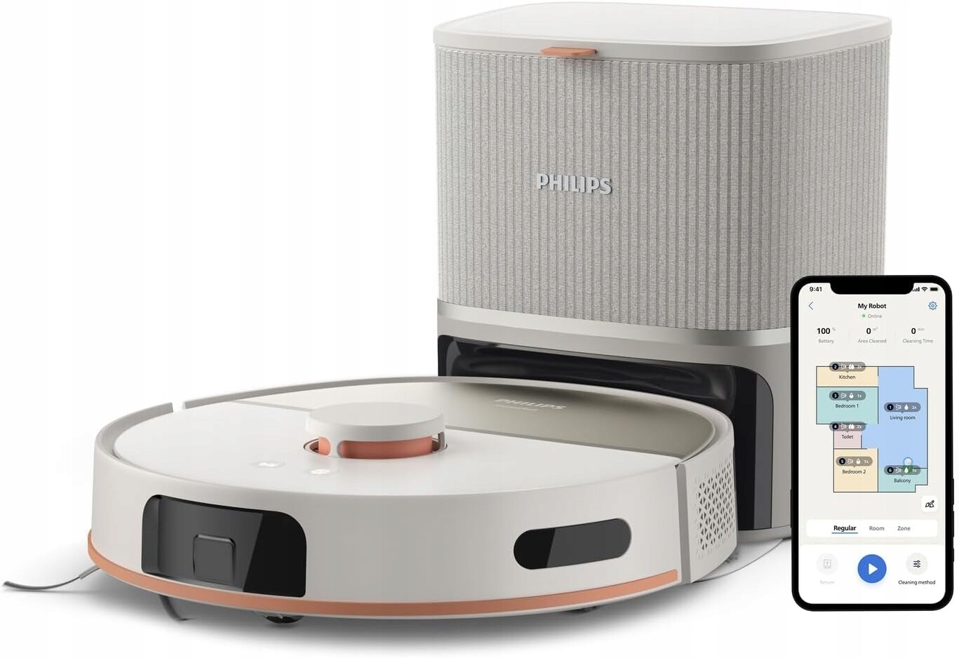 Philips HomeRun 5000 Robotický Vysavač Mop 10000 Pa Dvojité mopy Autostanice