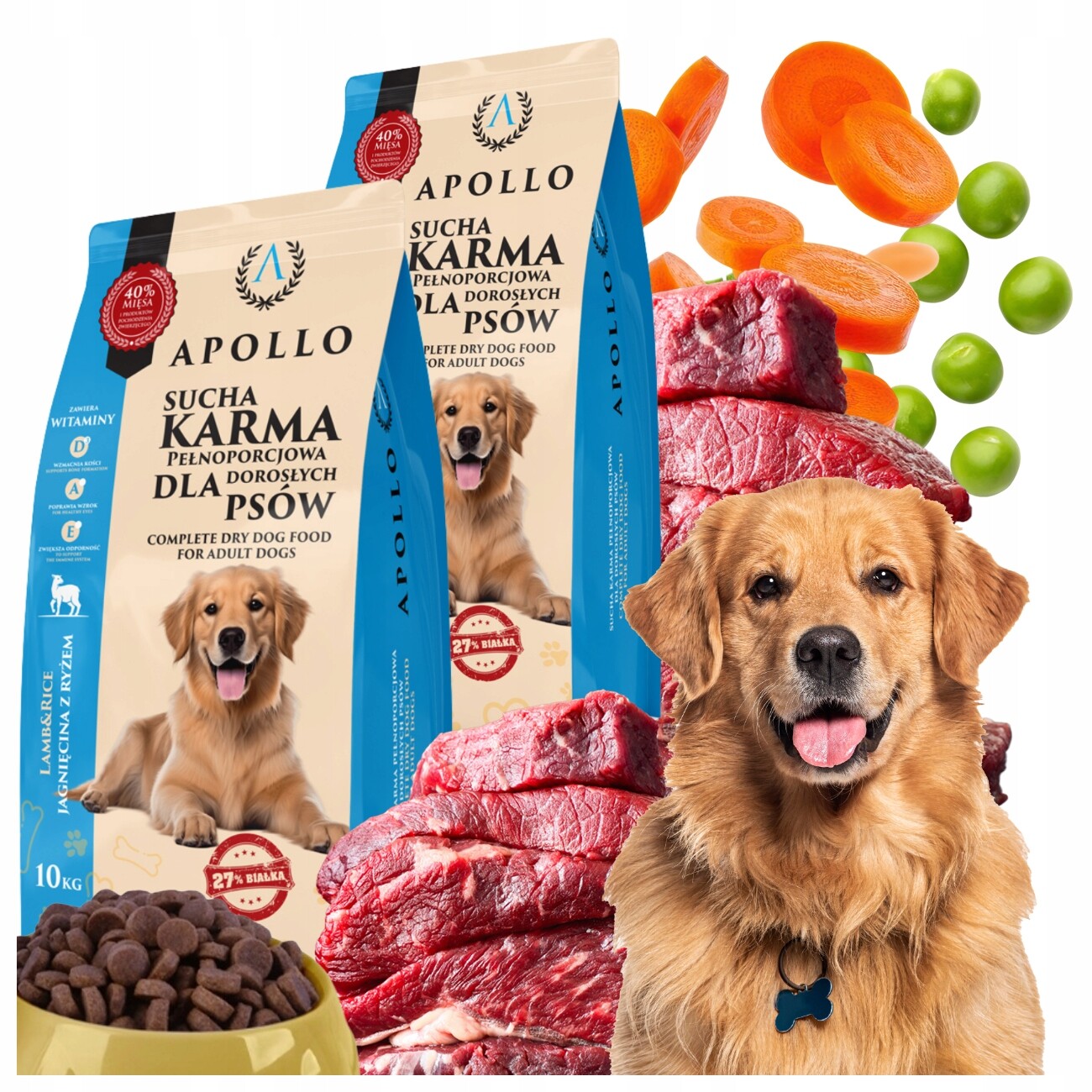 Krmivo Suché Pro Psa Apollo Jehněčí S Rýží Všechny Dospělé Plemena 20 kg