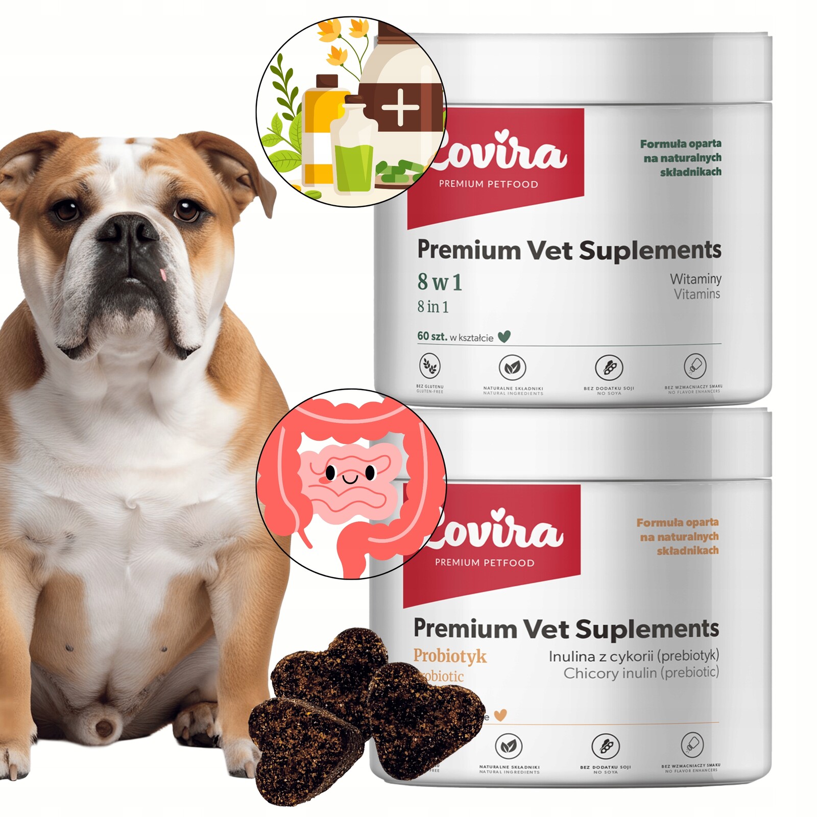 Set 120 ks Doplňků Pro Střeva Probiotik 8v1 komplex Vitamínů pro psy