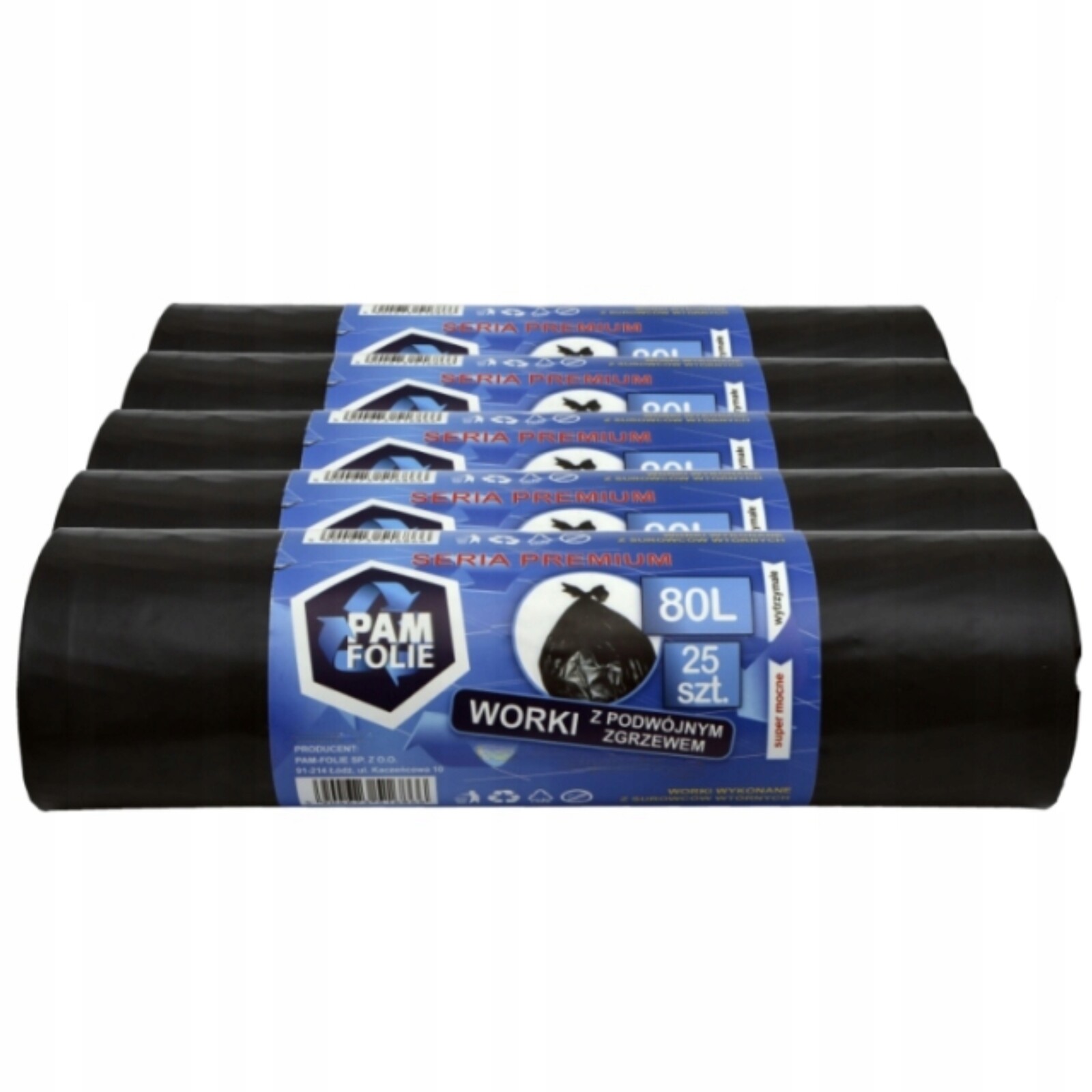 Set 5 x Sáčky na odpadky Pam-Folie 80 l černé Extra Silné 25 ks