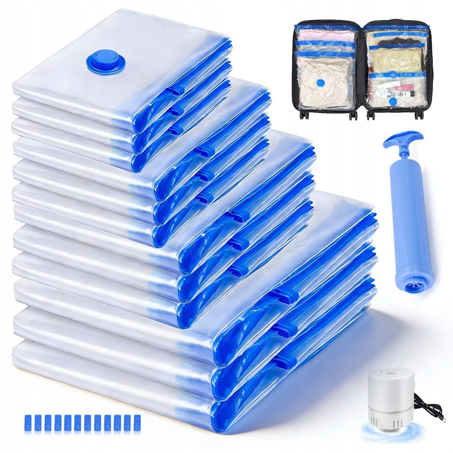Vakuové Sáčky Na Ložní Prádlo A Ručníky S Elektrickou Pumpou 12 Ks