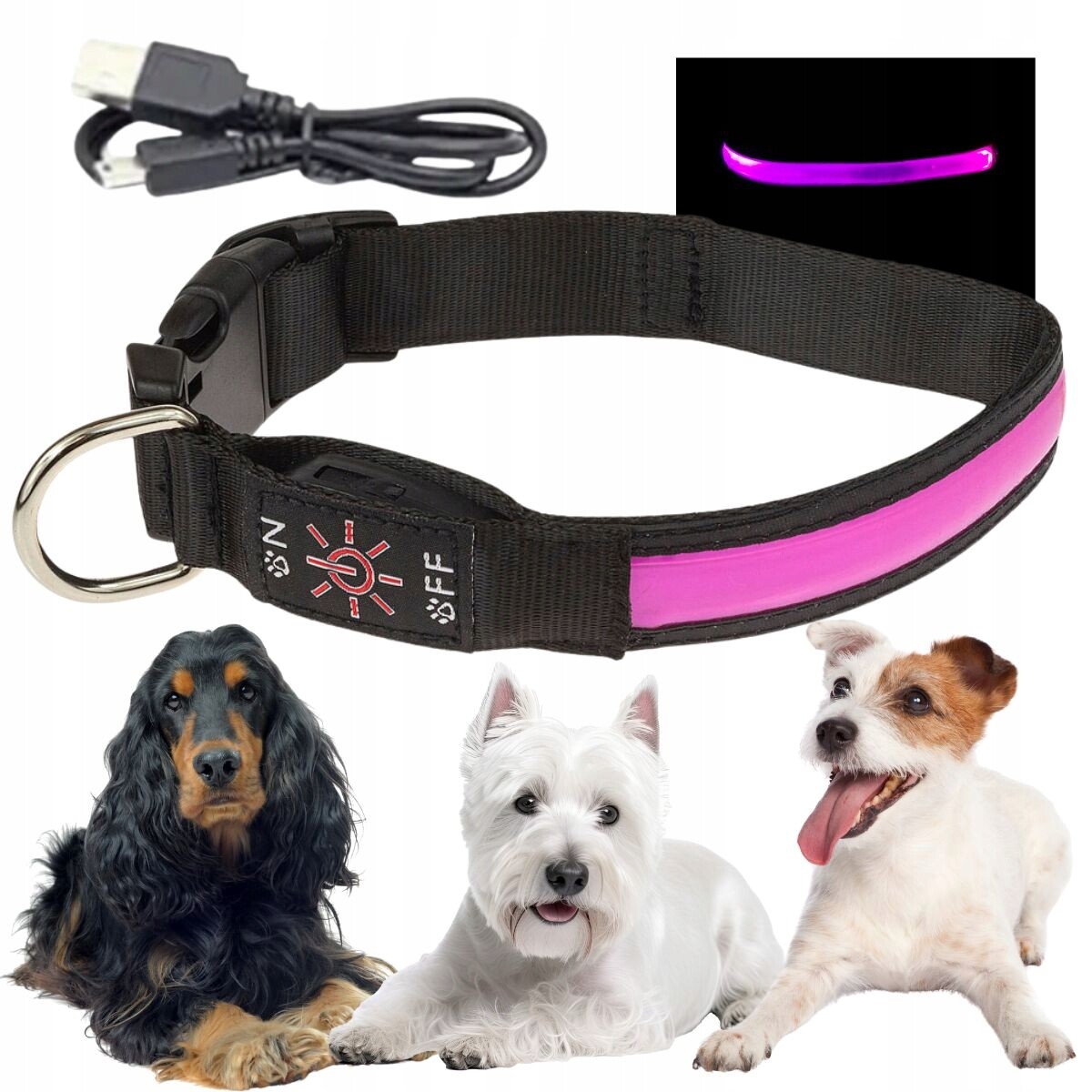 Obroża spacerowa dla psa Led świecąca ve tmě, nabíjení přes Usb, velikost M
