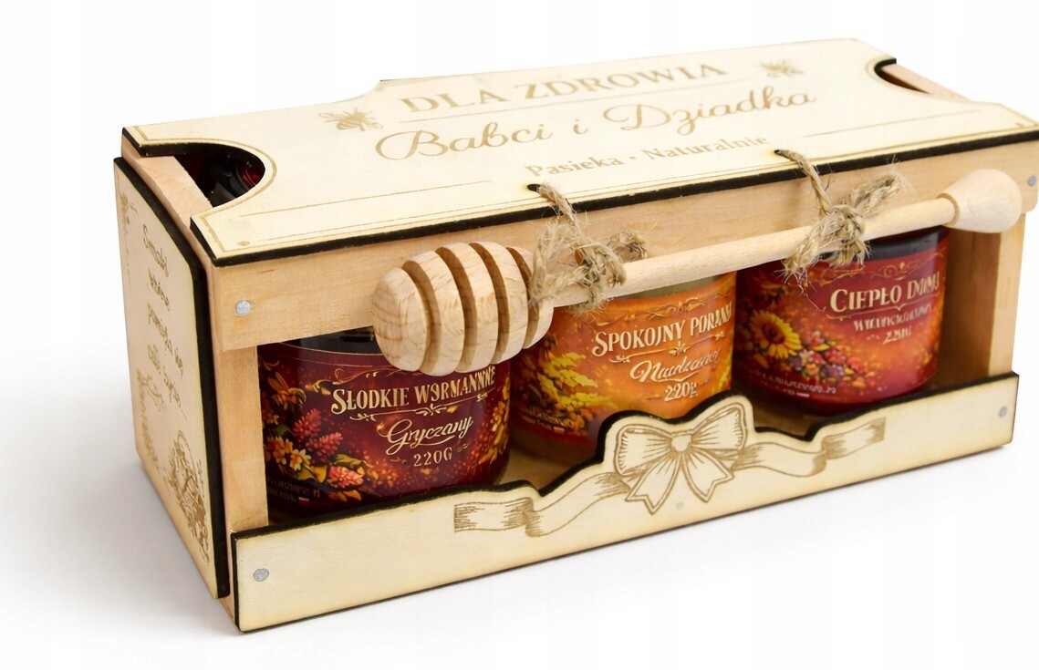 Medy jako dárek – Den babičky a dědečka sada medů v krabičce 3x220g