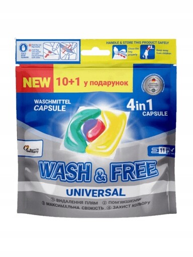 4X Wash&Free Univerzální Kapsle na praní 4v1 odstraňuje těžké skvrny 10+1 ks